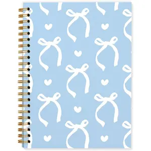 Cute Preppy Blue Bow Notebook Journals Diary,Preppy Cute School Supplies for Teen Girls Women, Stuff Stationary Hardcover Spiral Notebook 5.5x8.3 Inch