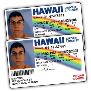 Pack of 3 McLovin ID Driver License Superbad/Prank Items/ ID License/Double Sided/ Complement for Costumes/Professional Quality: Funny  Accesories/Funny Things