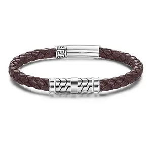 FANCIME DESTINATION Mens Leather Sterling Silver Bracelet