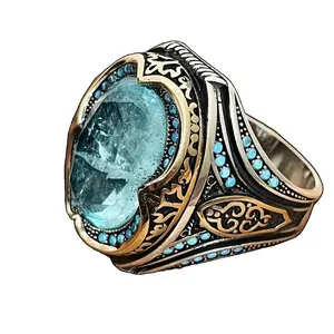 Fashion Boho Style Turquoise & Rhinestone Decor Rings, 1 Counts Temperament blue tearstone Rings, New Trend Hand Jewelry for Women & Men,fashion Jewelry for Party, Daily Clothing Decor, Trendy All-match & Exquisite Jewelry for Birthday Gift