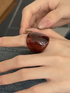 Women's Geometric Amber Color Acetate Ring, Fashionable Wide Edge Design, Perfect for Daily Wear, Vacation, Office Commute, Unisex Jewelry