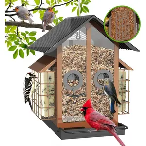 Bird Feeders for Outdoors, Metal Bird Feeder with Double Suet Cage Weatherproof Metal Roof,2 in 1 Mixed Seeds Suet Feeder, 4Lbs Large Capacity,Great for Finch Cardinal Chickadee Brown