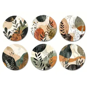 6pcs Wooden Coasters Featuring a Minimalist Plant Design, Perfect for Drinks, Coffee, And Tea. Ideal for Home, Office, Restaurant, And Party Decoration