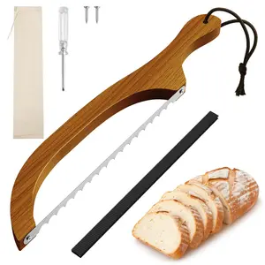 Bread Cutter, Walnut Bread Slicer, Serrated Bread Tool, Artisan Bread Cutter, Sourdough Bread Cutter, Rustic Loaf Cutter, Handmade Bread Slicer, Bow Bread Cutter, Ultra Sharp Blade, Wooden Handle Bread Cutter, Bakery Tool, Bagel Slicer, Baguette Cutter