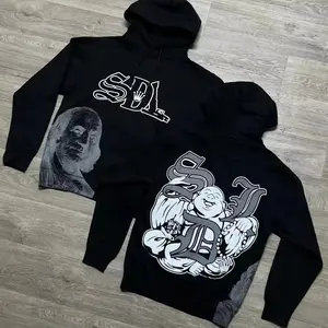 SDL Buddha Graphic Hoodie, Vintage Gothic Y2K Grunge Oversized Cotton Hoodie for Men, Streetwear Sweatshirt