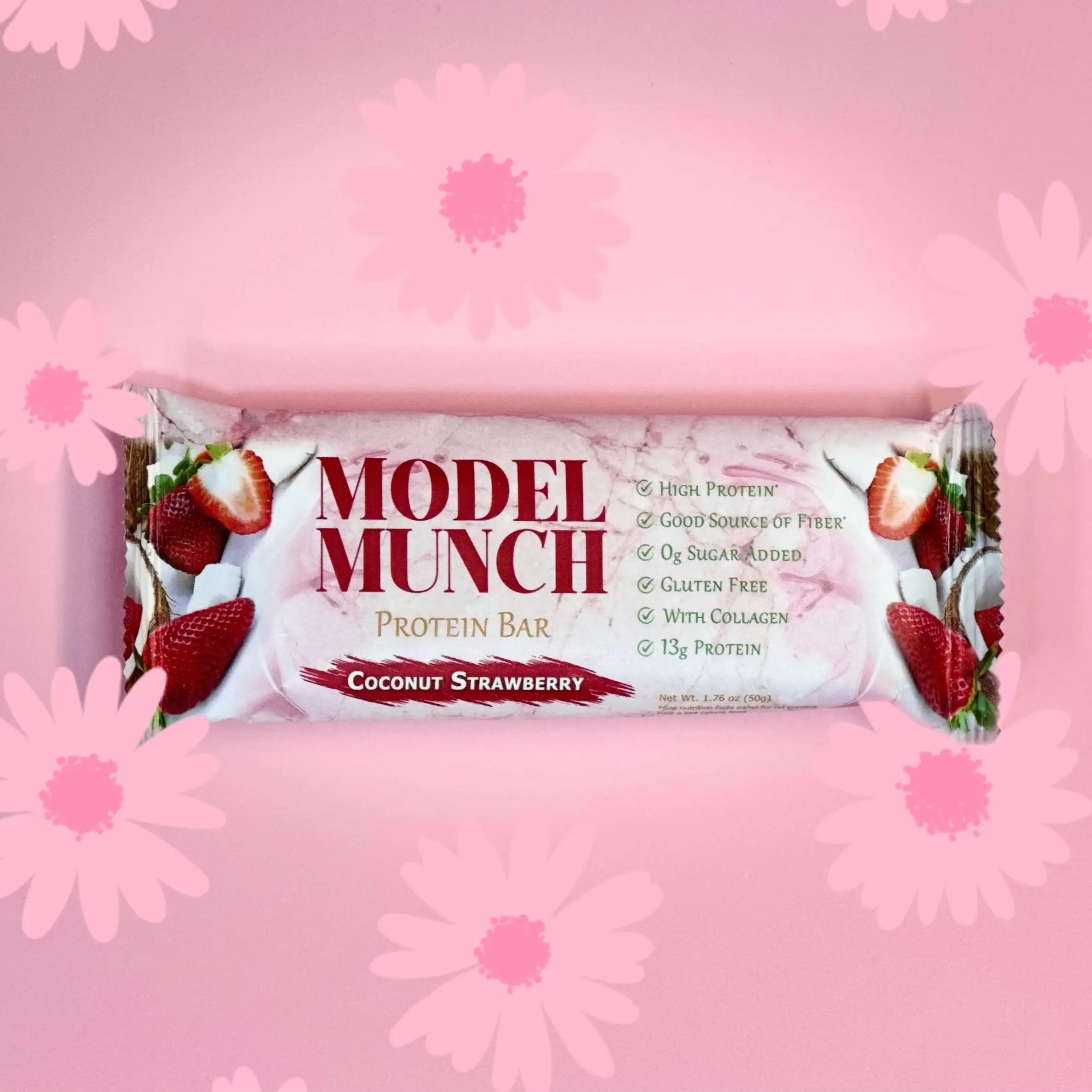 Model Munch Strawberry Coconut Protein Bar, No added Sugar, Natural, With Collagen