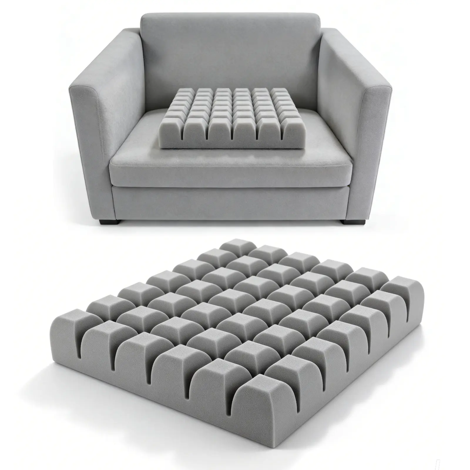 Waffle Seat Cushion Foam Pad - Relieves Back Sciatica Tailbone & Hip Pressure for Long Sitting - Ideal for Office Chair Wheelchair Recliner Car Seat - 18x16x3 Inch Gray