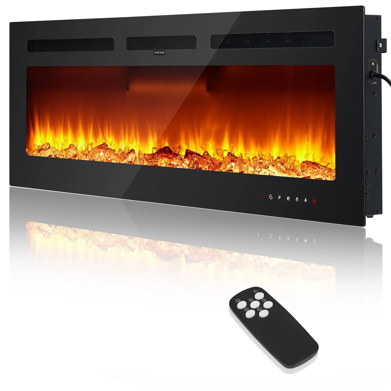【GARVEE】50" Electric Fireplace In-Wall Mounted 3D Flames 1500W Power Adjustable Remote Control for Living Room & Bedroom