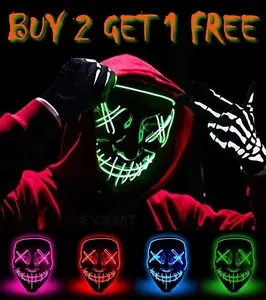 Halloween LED Glow Mask 3 Mode EL Wire Costume Clubbing Rave Cosplay Party Purge