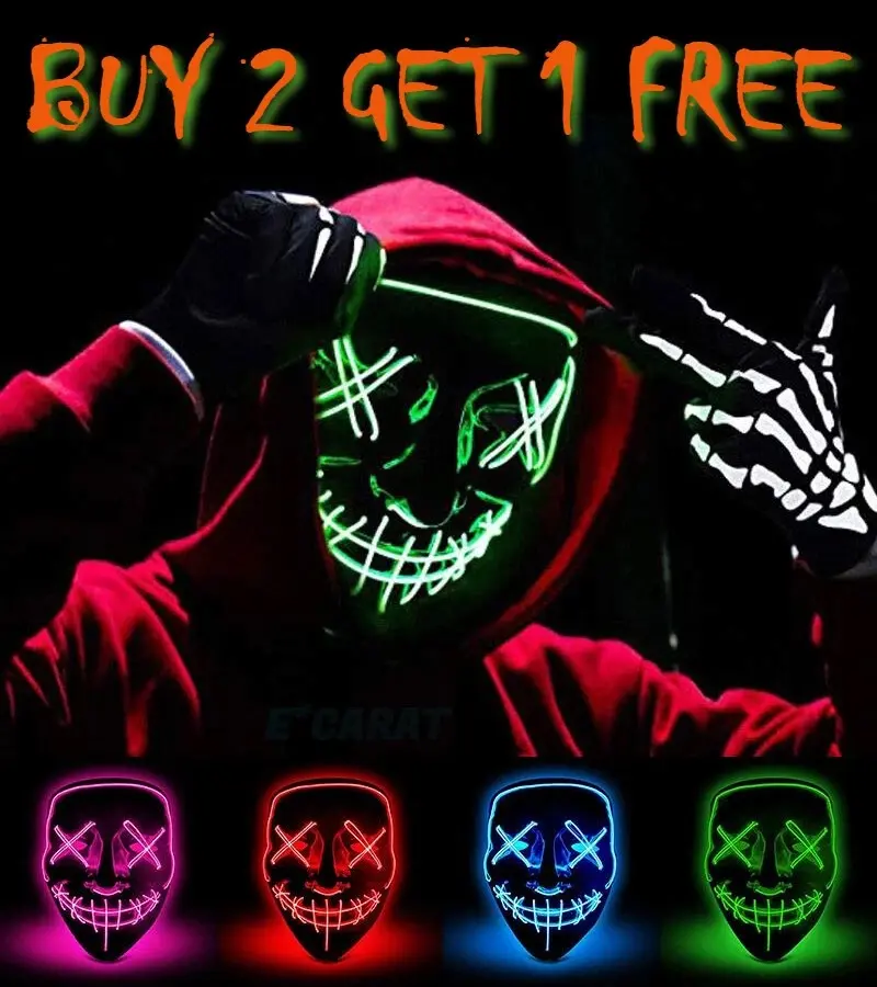 Halloween LED Glow Mask 3 Mode EL Wire Costume Clubbing Rave Cosplay Party Purge