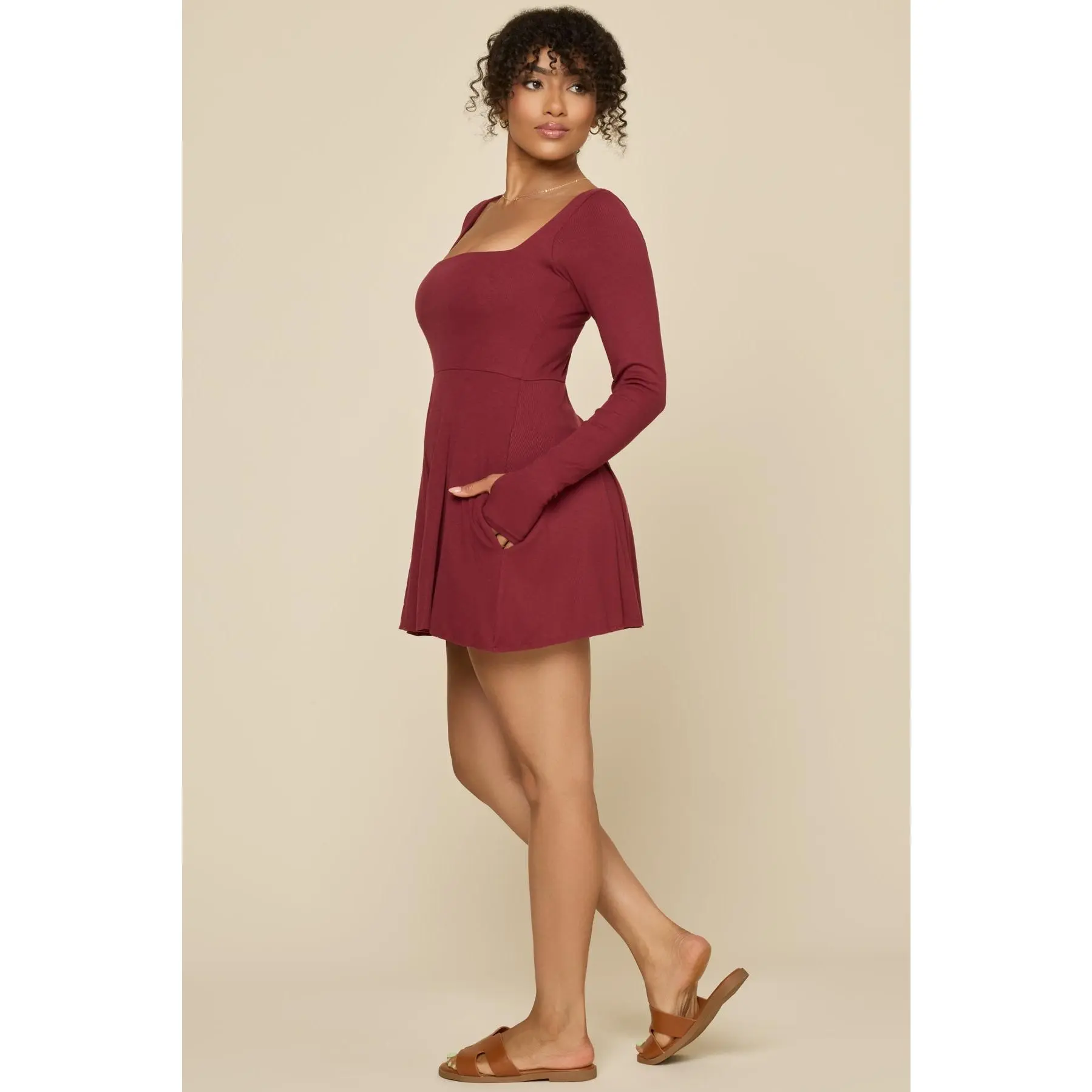 Go With The Flow Long Sleeve Romper - Crimson
