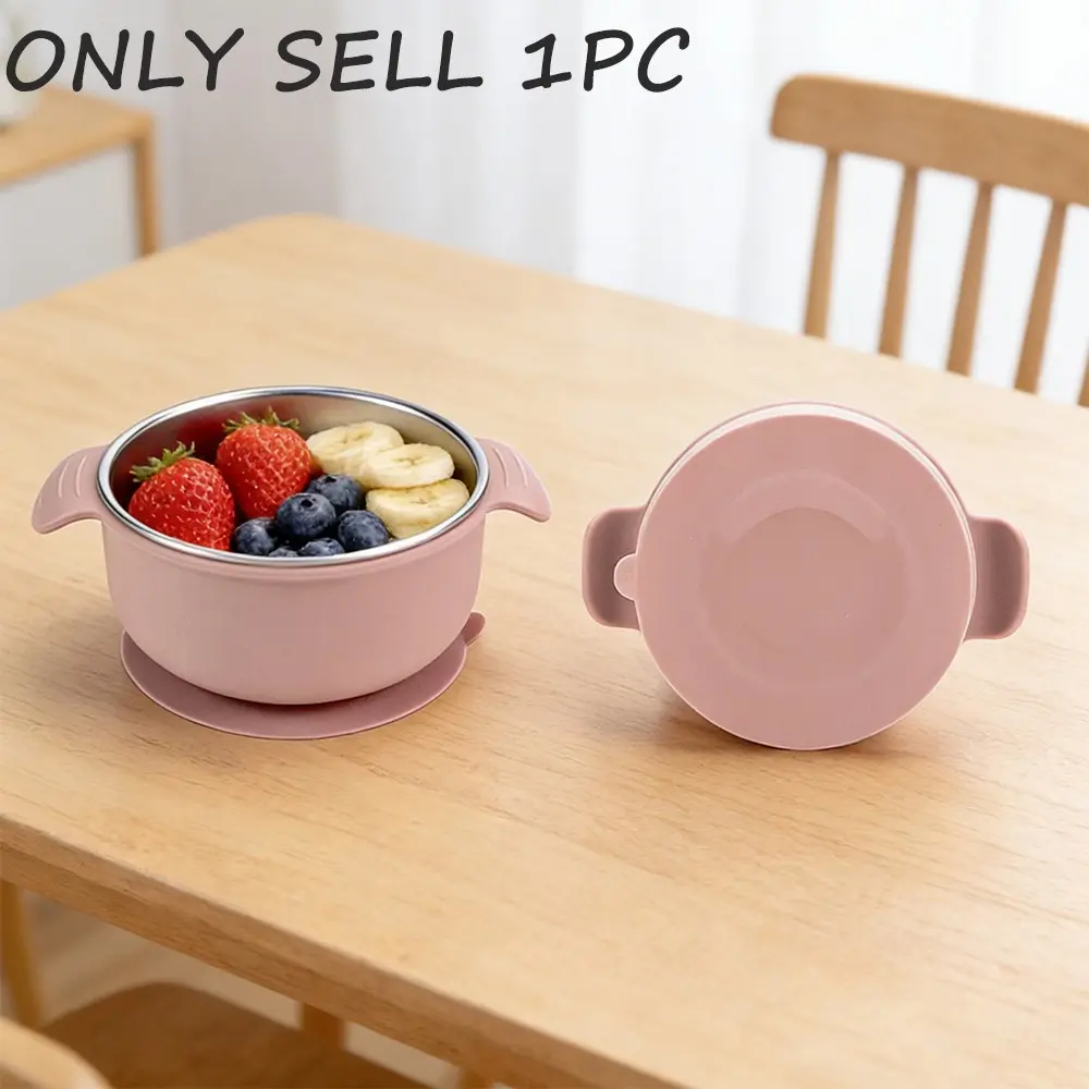 304 Stainless Steel Bowl with Silicone Sleeve, Heat Resistant and Drop-Proof, Large Suction Base, Dual Handles for Easy Grip