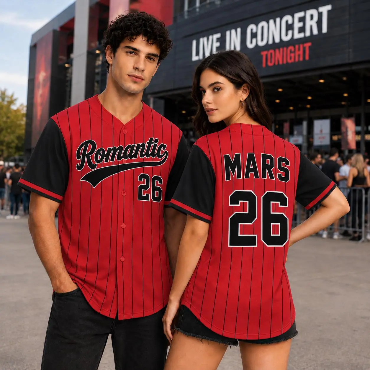 Romantic Baseball Jersey, Custom Name Number Red Rose Jersey, Music Fan Button Down Shirt, Festival Outfit