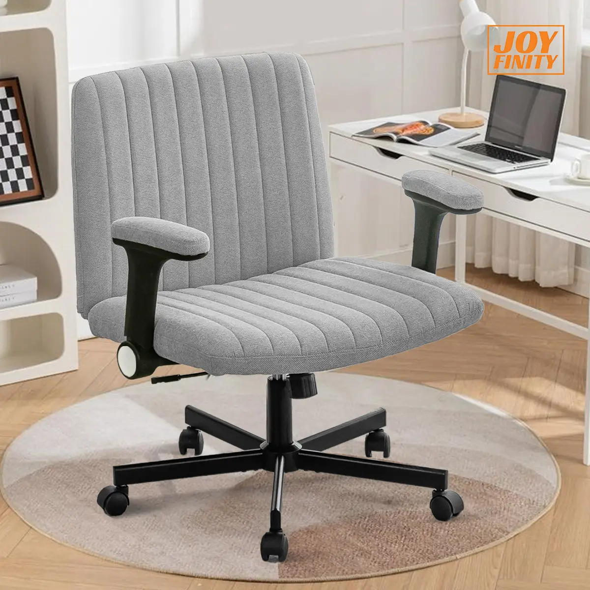 Joyfinity Criss Cross Office Chair, Criss Cross Desk Chair with Wheels and Flip-Up Armrests, Upholstered Swivel Chair, Wide Seat Chair for Home Office