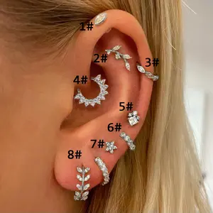 Star Daith Piercing Helix Earrings for Teen Girls Dainty Zircon Cartilage Accessories Conch Tragus Rook Lobe Ear Hoops Jewelry