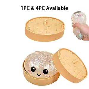Dumpling Squishies Glitter Mystery Box, Colorful Dumpling Stress Balls Fidget Sensory Toys, Easter Basket Stuffers with Steamer Stretchy Desk Toys