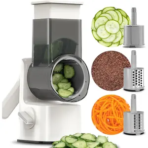 Vegetable Mandoline Slicer Large Multifunctional Rotary Cheese Grater Hand Crank Easy Rotating Veggie Shredder 3 Interchangeable Blades