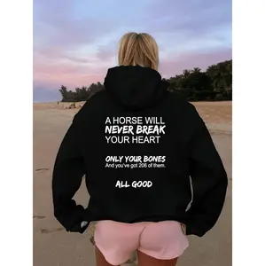 Bright Pink Retro Horse Hoodie With Funny Quote And Kangaroo Pocket For Women
