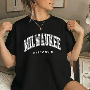 Milwaukee Wisconsin Vintage Collegiate Unisex Graphic Tee Retro Hometown Pride Souvenir Apparel Distressed Varsity Letter Short Sleeve T-Shirt Casual Regular Fit