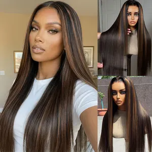【New In】UNice Black with Caramel Highlights Yaki Straight Glueless 7x5 Closure Human Hair Wigs with Drawstring Natural Hairline No Slip Beginners Friendly