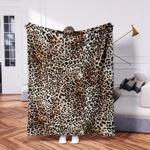 Leopard Print Flannel Fleece Throw Blanket – Soft, Lightweight, Warmth for Sofa, Bed, or Travel – Animal Pattern in Mixed Colors with Golden Accents, All-Season Comfort,