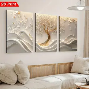 Modern Abstract Print Wall Art - Flower Tree of Life Canvas Painting with Golden Accents,High-End Floral And Tree Patterns, for Living Room, Kitchen, Bedroom Decor,Tree Decor Ornaments Decoration