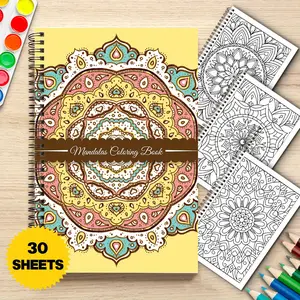 1pc mandala pattern adult coloring book, adult mandala coloring book, spiral bound adult coloring book, A5 size, single sided printing, adult coloring book, suitable for women and men, relaxing adult coloring book