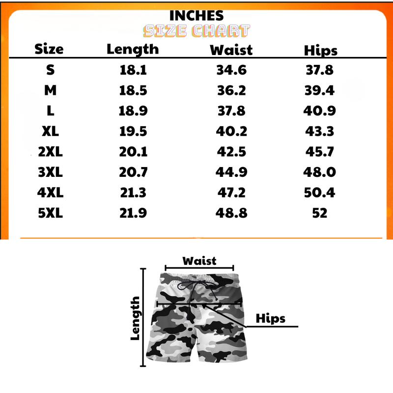 Men’s Gray Camo Swim Shorts – Beach Party Quick-Dry Trunks | Summer Coastal Streetwear with Drawstring Fit