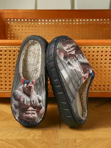 Street-Ready Muscular Tattoo Pig Home Plush Slippers 1 Pair, Cool Street Funny Style, Faux Fur Lining + Fleece-Lined Warmth + Platform Cushioning, Cool Funny Style Enthusiasts & Home Lovers for Home Foot Warmth + Fun Daily Outfits, Winter Must-Have!