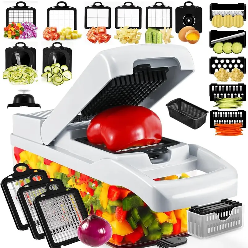 22-in-1 Vegetable Chopper Set, Multifunctional Vegetable Cutter with Container, Veggie Cutter, Potato Cutter, Kitchen Fruit Vegetable Slicer and Food Chopper, Practical Kitchen Utensil & Gadget, Kitchenware