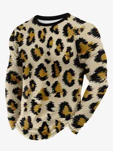 Men's Long Sleeve Leopard Print Shirt, Geometric Pattern, Casual Fitted T-Shirt, Fall & Winter Wear, Outdoor Essential