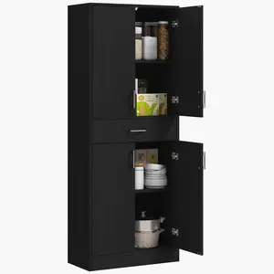HOMCOM 71" Kitchen Pantry Cabinet with Drawer and Adjustable Shelf, Freestanding Tall Storage Cabinet with 2 Double Door Cupboards, Gray