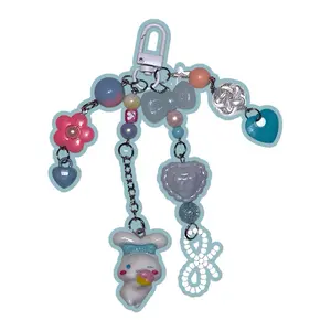 Kawaii Mini Cinnamoroll Handmade Charm Keychain with Colorful Beads and Heart Charms