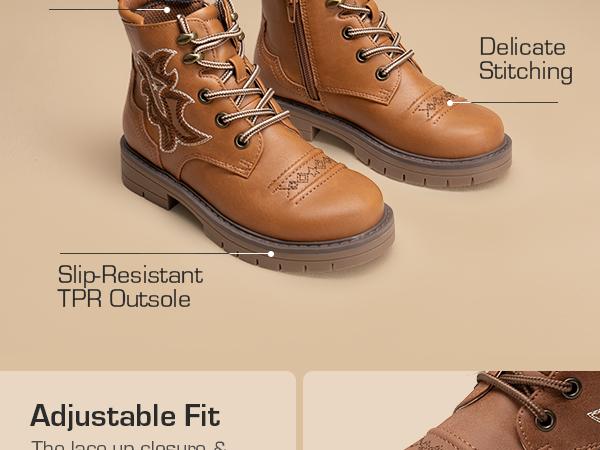 DREAM PAIRS Boys Girls Combat Ankle Boots Cowboy Cowgirl Western Embroidered Side Zipper Booties Toddler/Little Kid/Big Kid