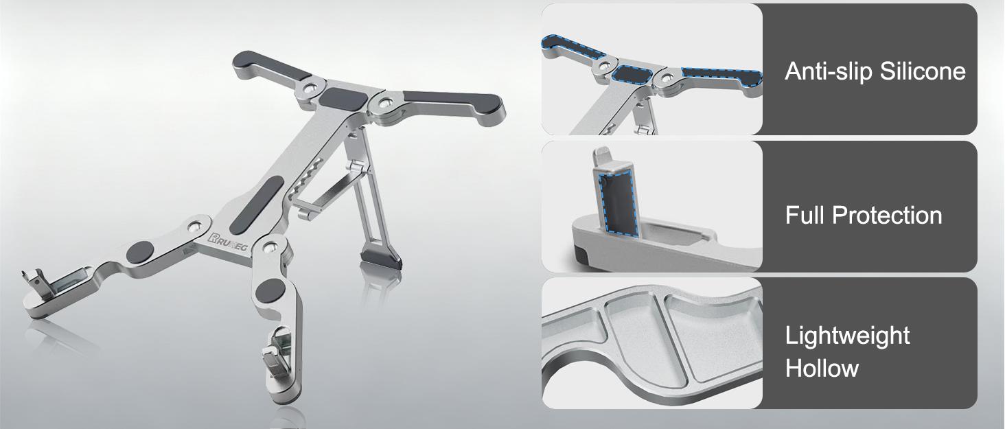 Viral Foldable Cooling Stand Multi-Use Ergonomic Laptop Riser Tablet Phone Live Stream Holder 1-Second Fold Unfold Multi-Angle Adjustment with Cooling Vents Silver