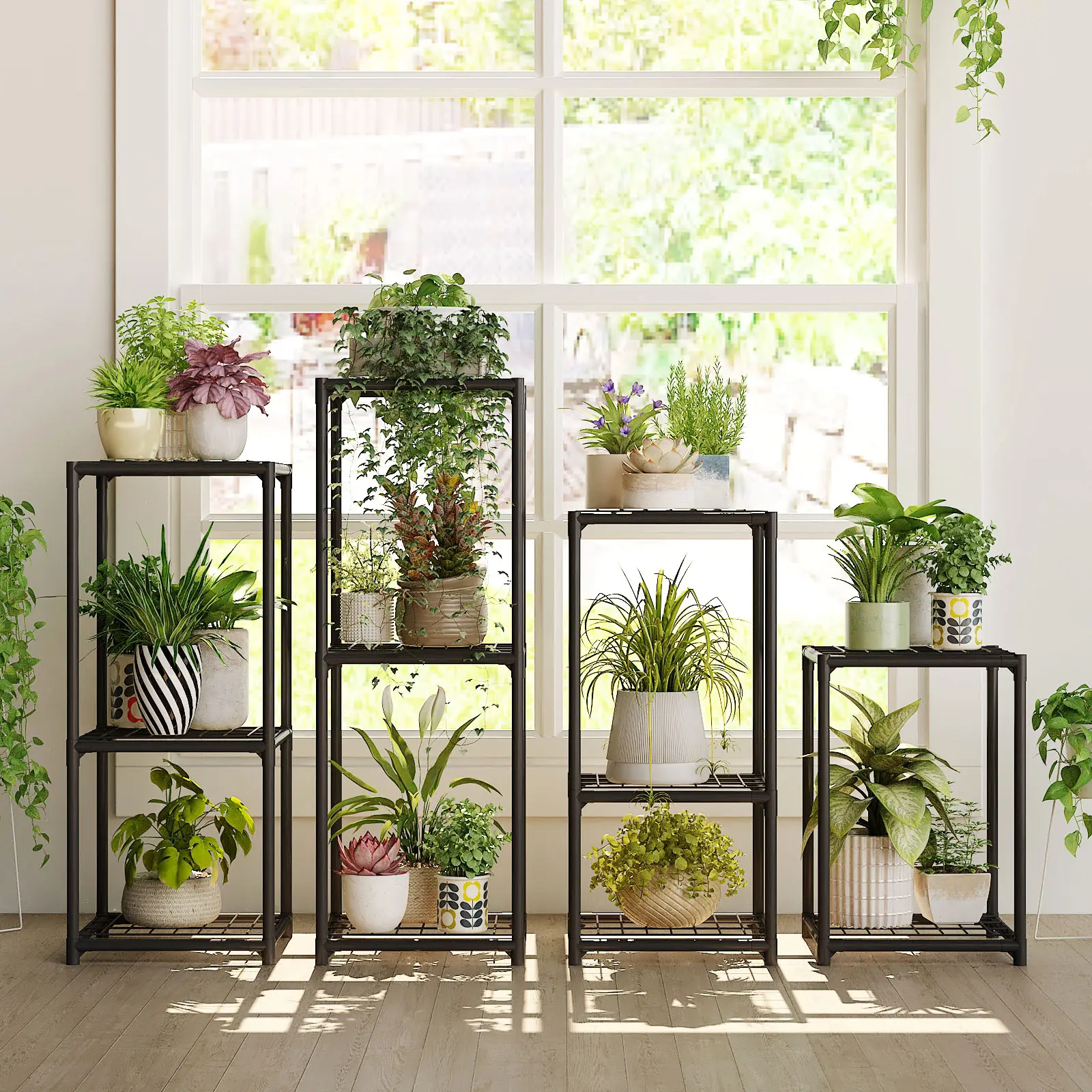 Bamworld 4-Pieces Metal Build Plant Stands, Indoor & Outdoor Shelves for Multiple Flowers, Window Plant Holder, Four-Pieces