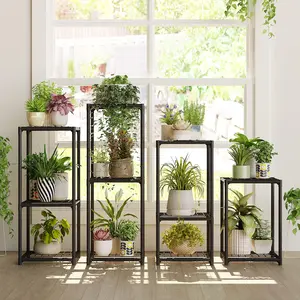 Bamworld Plant Stands Indoor 4 Sets Plant Shelves Outdoor Metal Plant Holder for Multiple Plants Flower Stands Window