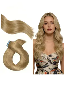 Tape-in Hair Extensions Golden Blonde Adhesive Tape Extensions 20pcs/50g Real Hair Extensions 100% Seamless, Invisible, Silky Straight Lengthening Effect Special Color Perfect for Party Looks Highlighting 9.1#