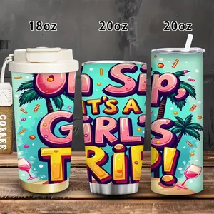 1pc 18oz/20oz Vibrant Tropical Party, Oh Sip It's a Girl's Trip! Insulated Tumbler with Lid and Straw, Winter Travel Mug, Gift for Women and Men, Perfect for Valentine’s Day, Easter, and Birthdays, Iced/Hot Coffee Cup