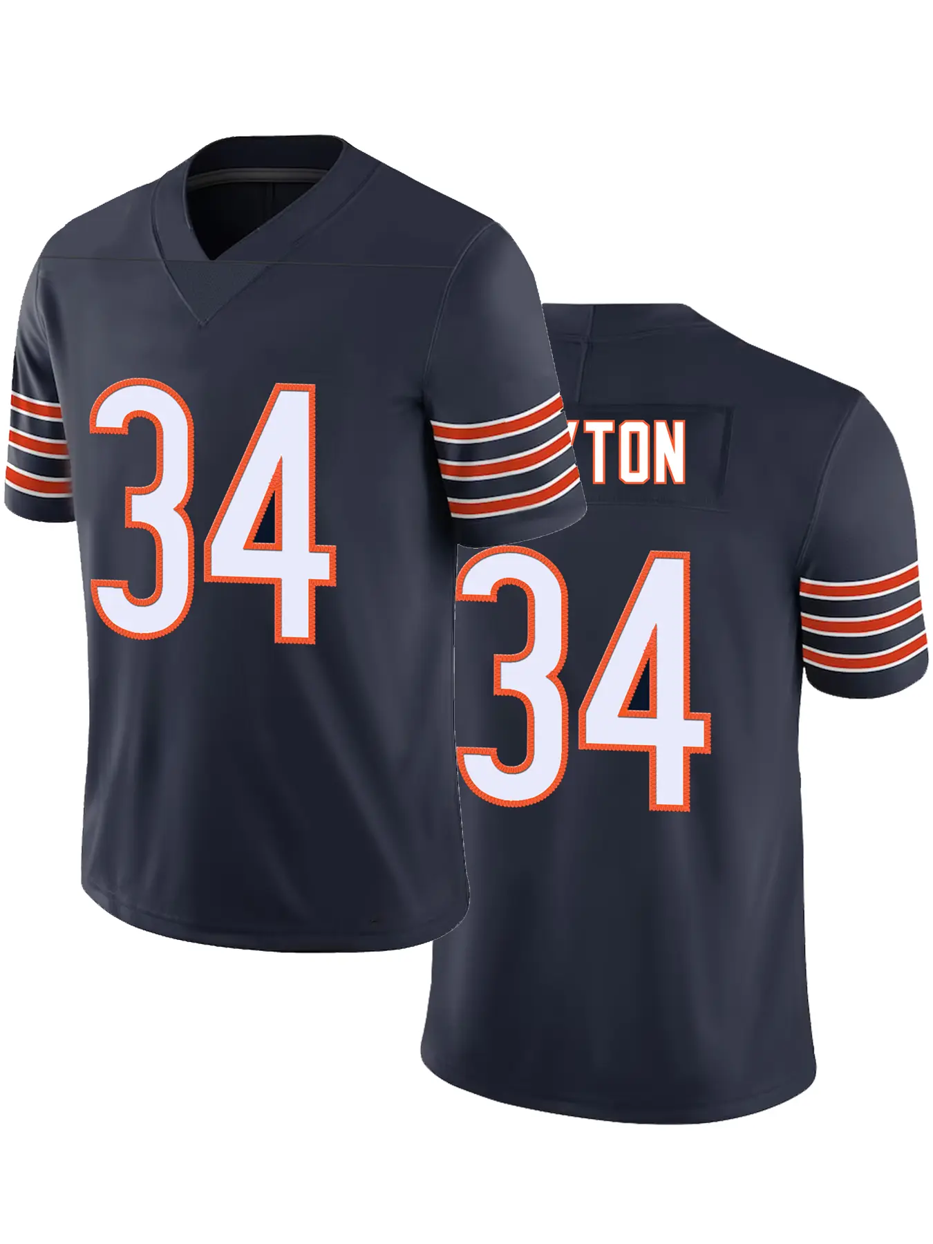 Men's American Football Jersey 34 Blue Vintage Embroidered Casual Training T-Shirt, Sporty V-Neck Short Sleeve, Loose-Fitting Long Style, Stylish Jersey, Sportswear Top