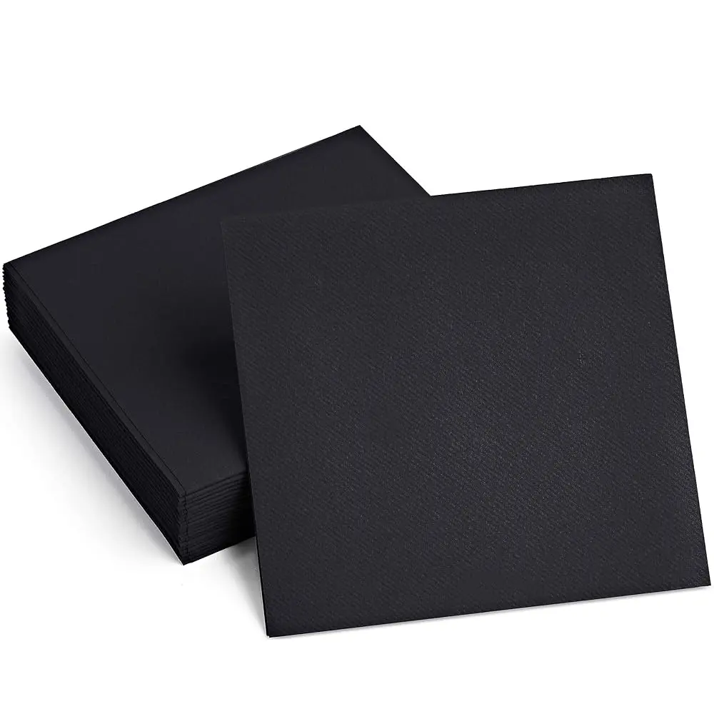 Luxe Linen-Feel Black Napkins for Kitchen and Events - Soft, Absorbent, and Decorative Pack of 100, 13" x 13" Unfolded, 6.5" x 6.5 Folded