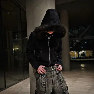 Oversized Hip Hop Harajuku Rivet design Y2K Zip up hoodie Unique Punk CozyFit Jacket Gothic Streetwear Zipper Hoodie sweatshirt