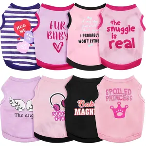 8 Pieces Girl Small Dog Clothes for Chihuahuas Yorkies Female Puppy Printed Shirts Cute Breathable Soft Pet Outfit Valentine's Day Gift for Doggie Cat Lovers(Vivid Pattern,X-Small)