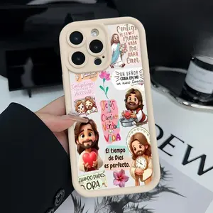 TPU Phone Case for iPhone 17 16 Pro Max 15 Plus 14 13 12 11  Air XR XS E Cute Colorful Jesus Pattern Drop Protection Shockproof Soft Silicone Smartphone Cover Casing