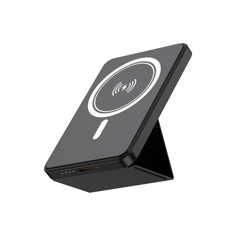 5000mAh Magnetic Wireless Power Bank, Ultra Slim Portable Charger with Foldable Stand, USB-C Port, Travel-Friendly Battery Pack for iPhone 17/16/15/14/13/12
