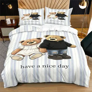 Cute teddy bear printed pattern soft and durable bedding duvet cover set, including 1 duvet cover and 1 or 2 pillowcases, without a core or pillow, suitable for children or adults as gifts, modern style fashionable bedroom bed decoration