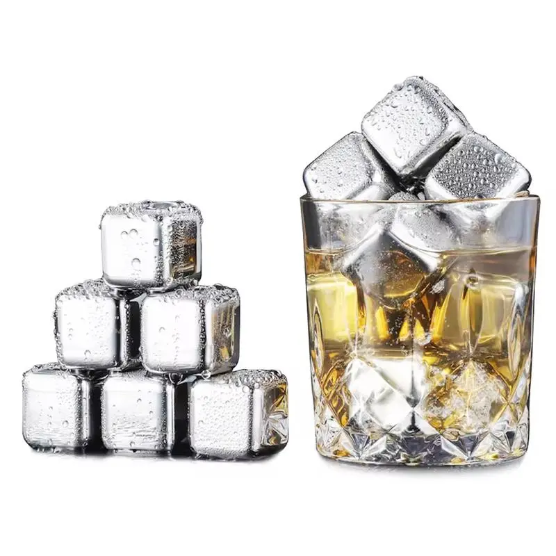 【fathersdaygiftideas】6/8-Pack Whiskey Metal Ice Cubes, Stainless Steel Ice Cubes, Reusable Whiskey Stones for Scotch and Bourbon, Barware Tool Set With Ice Tongs, Freezer Storage Tray and Disposable Ice Cube Bags adult gift
