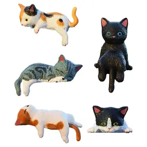 Cute Cat Figurines Computer Monitor Decor Mini Cat Figures Table Ornaments Decorations for Home 5Pcs Multi-color Plastic Indoor & Outdoor Decor