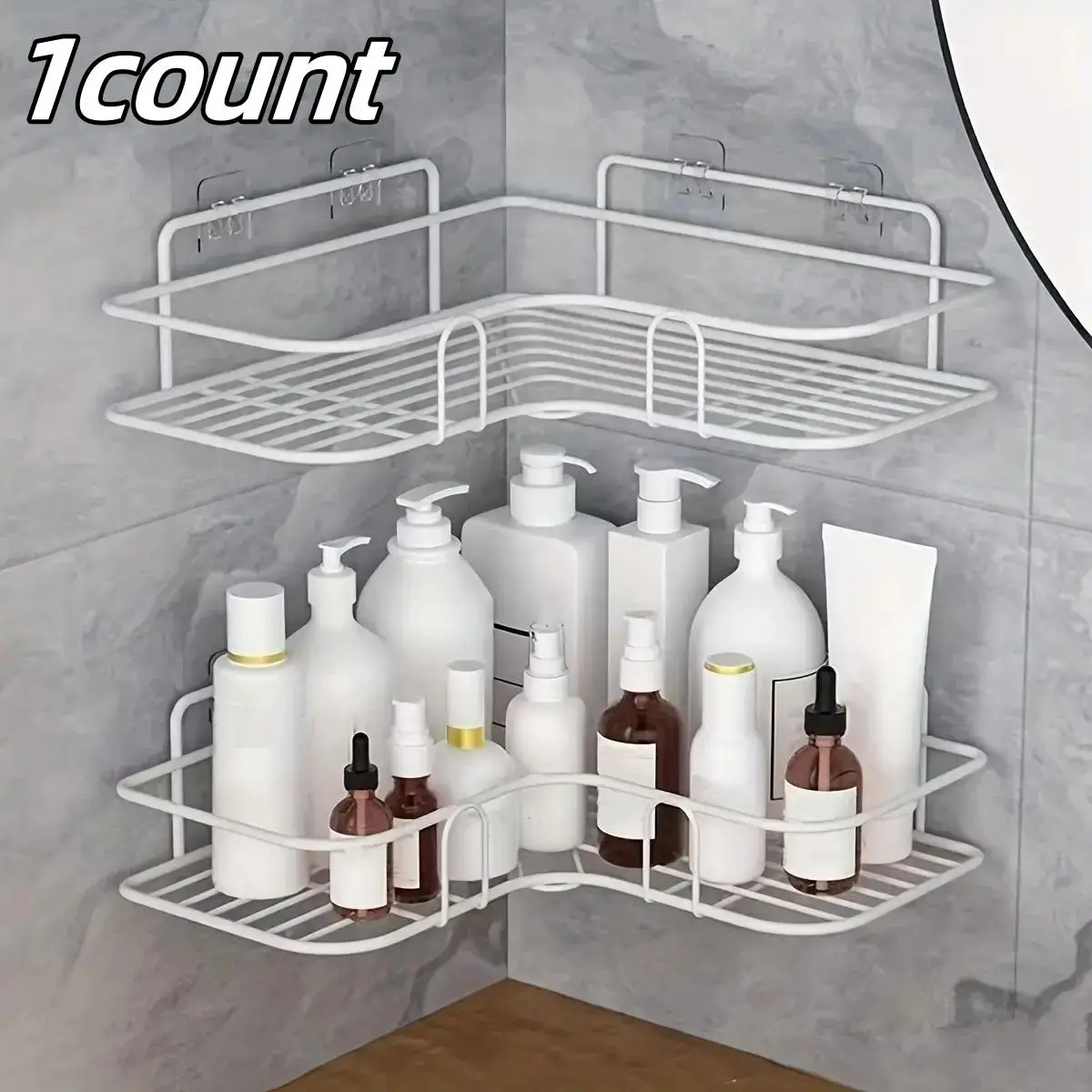 Bathroom Corner Shelf, Punch-free Wall Mounted Storage Organizer Rack, Hollow Design Multifunctional Organizer For Home Bathroom Kitchen Use, Room Acc