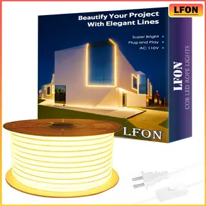 High Lumen COB LED Strip Lights 66ft, 110V AC Plug and Play, Seamless No-Dot Light Effect, 288 LEDs per Meter, Warm White 3000K IP65 Waterproof, For Home Kitchen Cabinet Indoor Outdoor Decorative Lighting